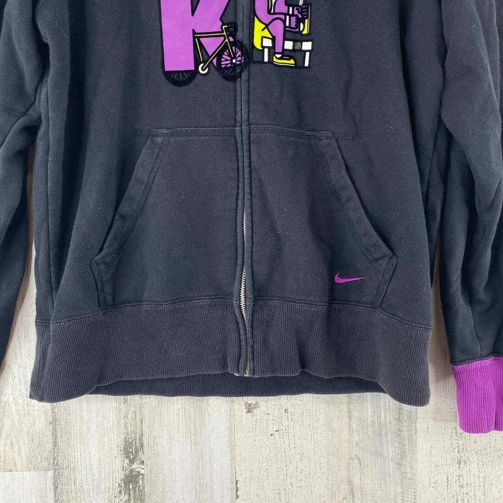 Nike Full Zip Streetwear Hoodie Jacket Womens XL Black Purple Spellout Pockets